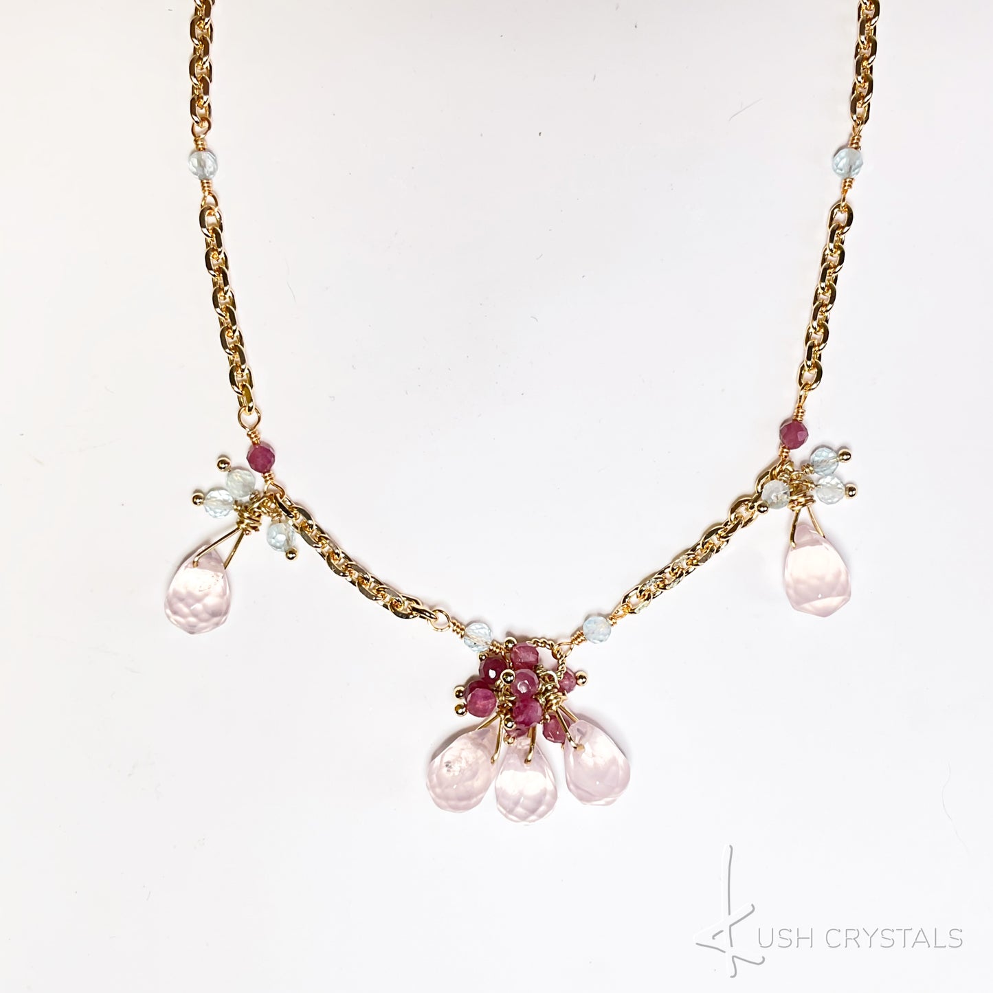 Rose Quartz Drops Short Necklace