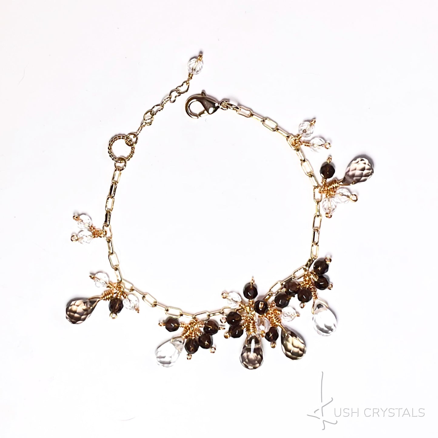 Smokey Quartz Drops Link Bracelet