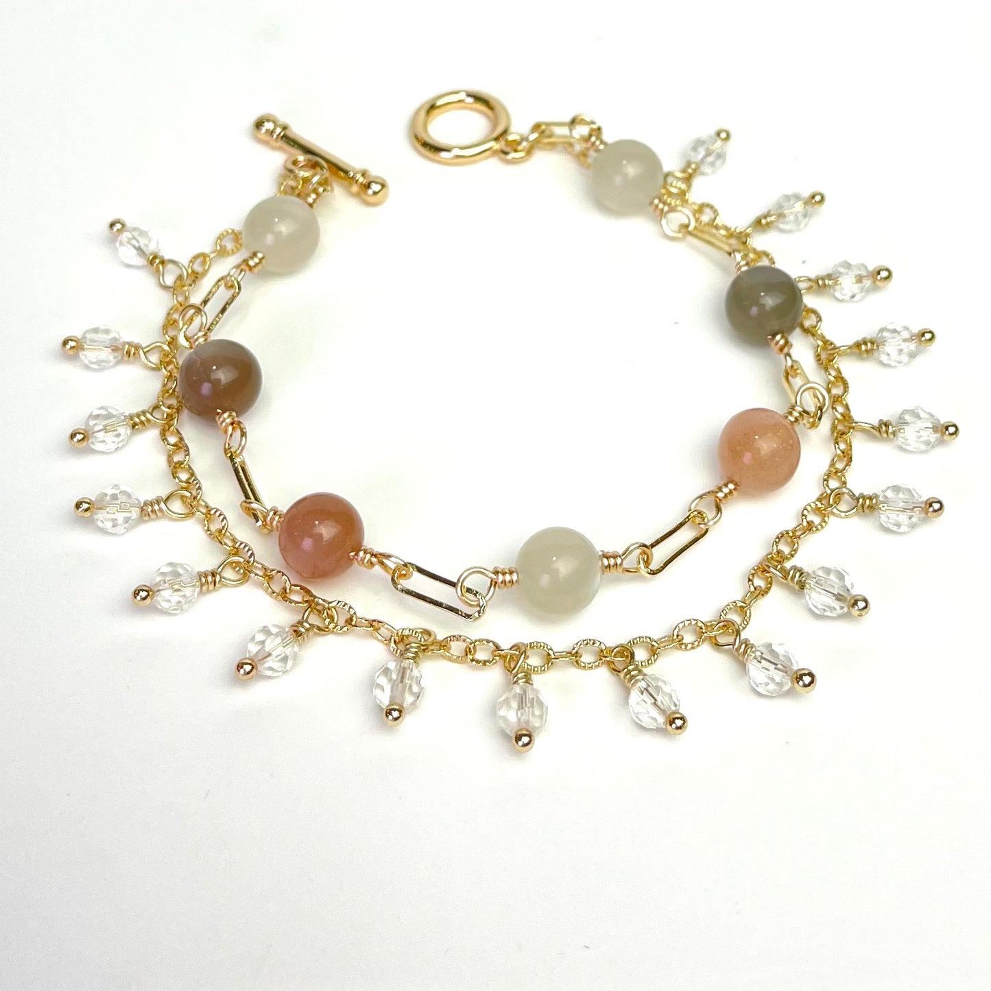 Mixed Moonstone / Clear Quartz Double Toggle NEW