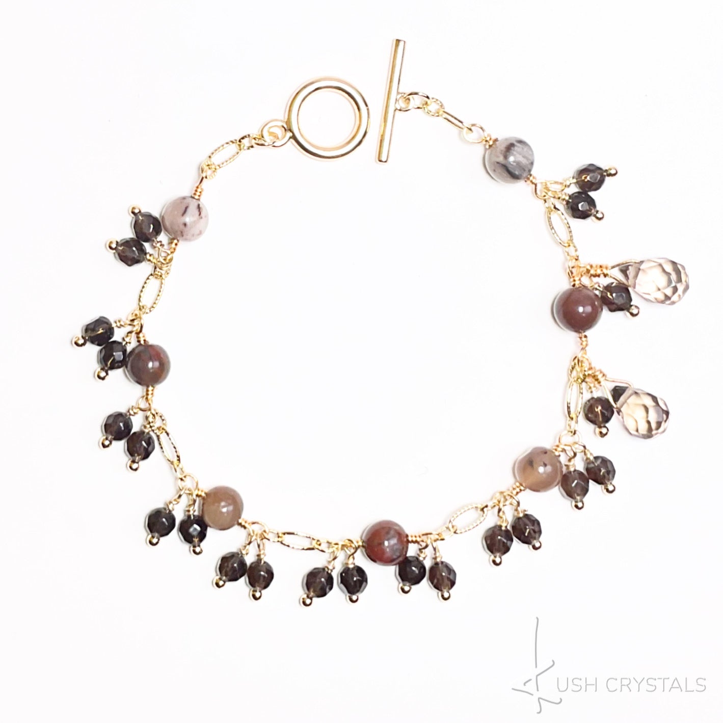 Smokey Quartz With Petrified Wood Toggle Link Bracelet