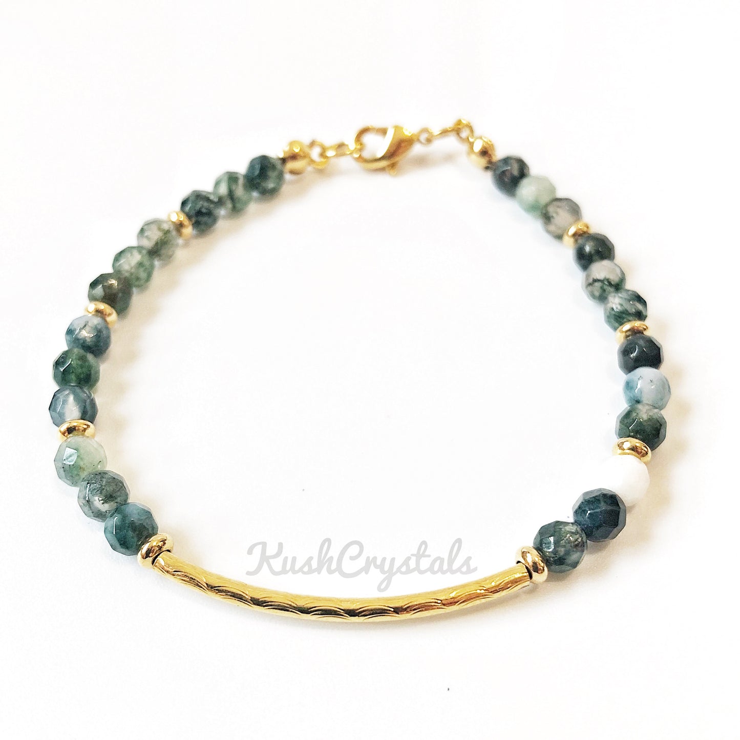 Moss Agate Petite Arc Bracelet