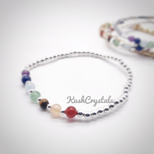 7 Chakra 925 Silver Bracelet 4 mm