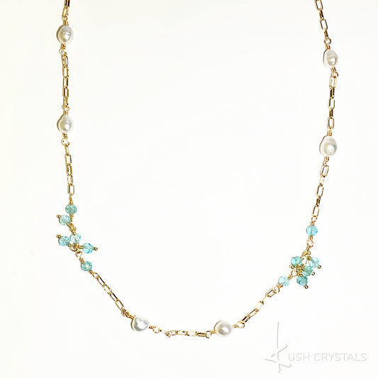 Mini Baroque Pearls With Blue Apatite Choker Necklace
