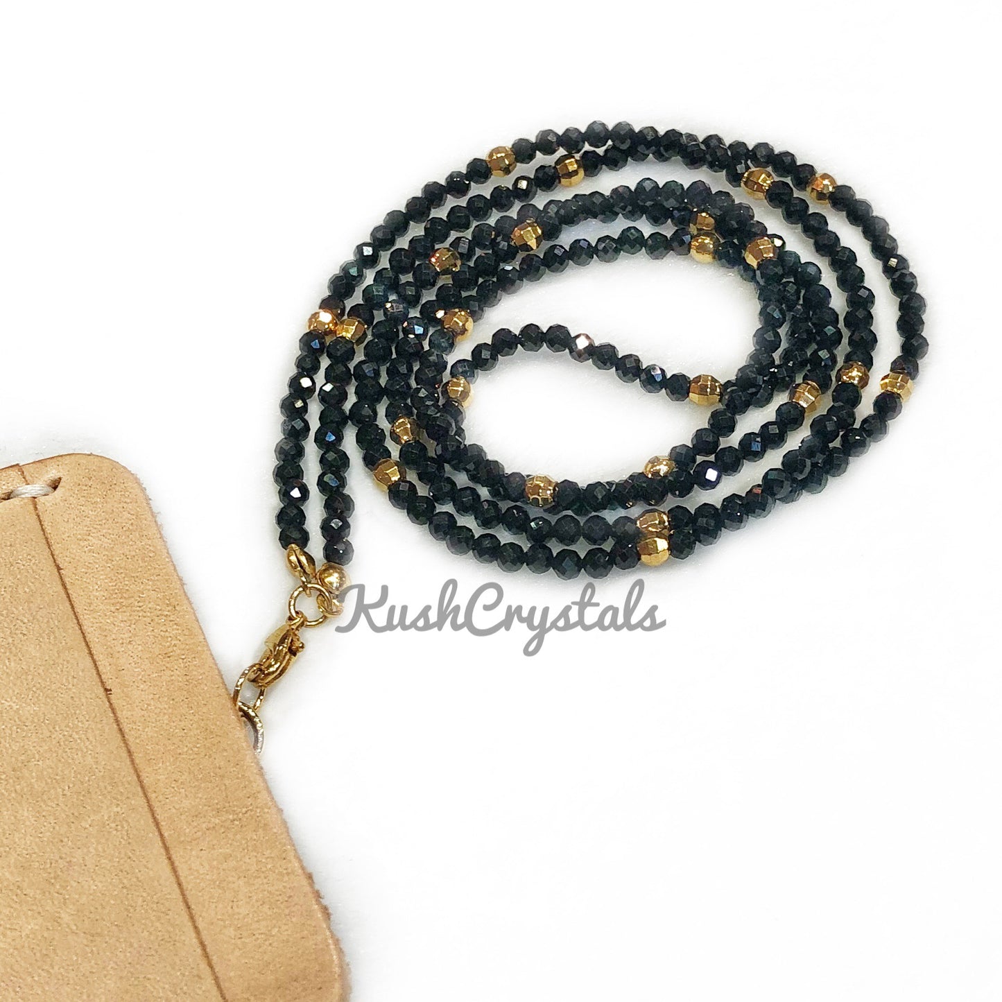 Black Spinel Lanyard With Cardholder