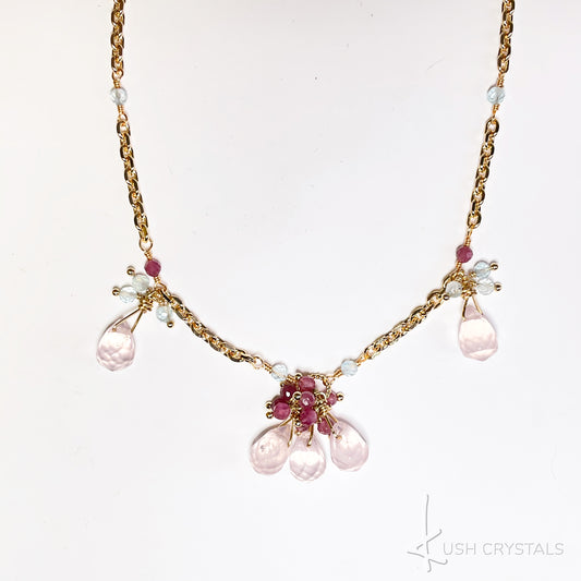 Rose Quartz Drops Short Necklace
