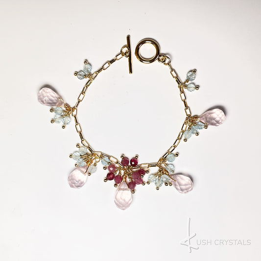 Rose Quartz Drops Pink Tourmaline Toggle Link Bracelet