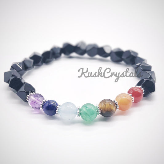 7 Chakra Faceted Onyx Bracelet 6 mm