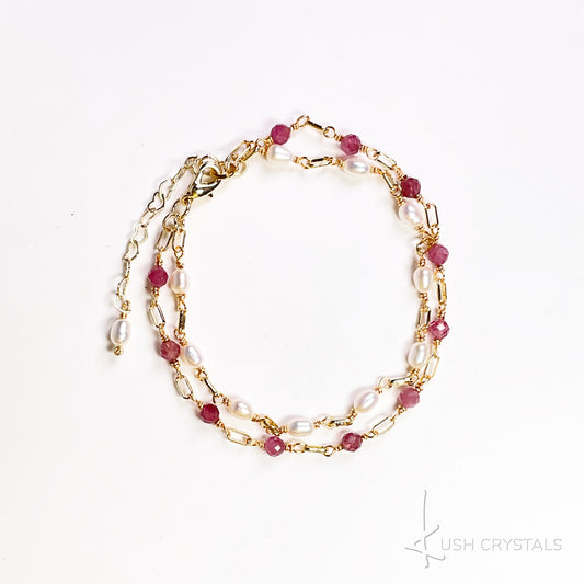 Baroque Seed Pearls With Pink Tourmaline Bracelet